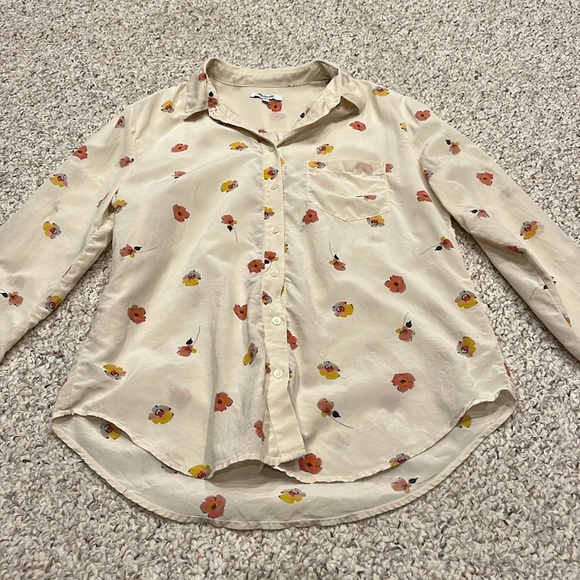 Madewell Floral Print Cream Button Up Blouse - Picture 1 of 6